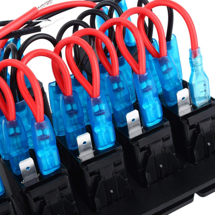 Panel przełączników jachtowych 6x LED + USB + woltomierz | 12V/24V | Niebieskie/Czerwone podświetlenie